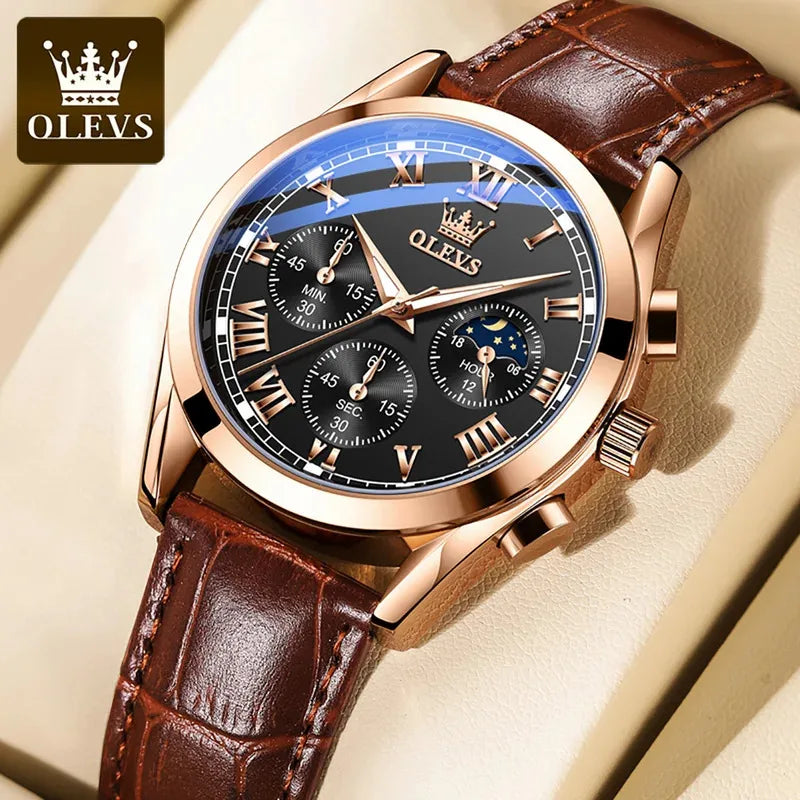 OLEVS 2871 Men Watch Quartz Watch Multifunctional Chronograph Watch Man Waterproof Luminous Moon Phase Watch