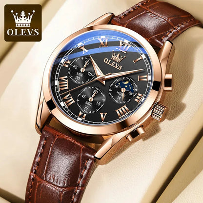 OLEVS 2871 Men Watch Quartz Watch Multifunctional Chronograph Watch Man Waterproof Luminous Moon Phase Watch