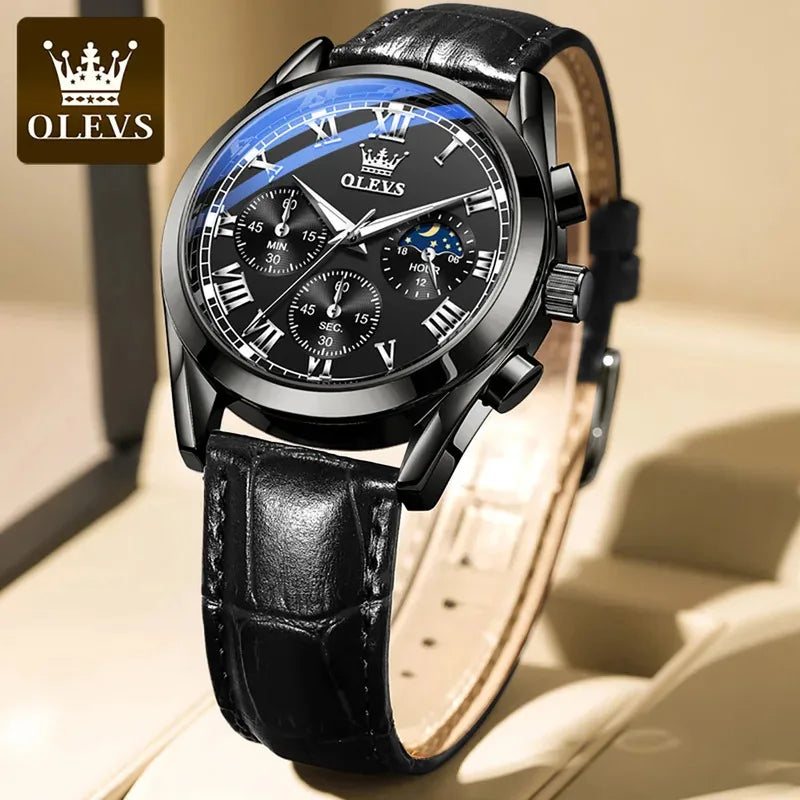 OLEVS 2871 Men Watch Quartz Watch Multifunctional Chronograph Watch Man Waterproof Luminous Moon Phase Watch