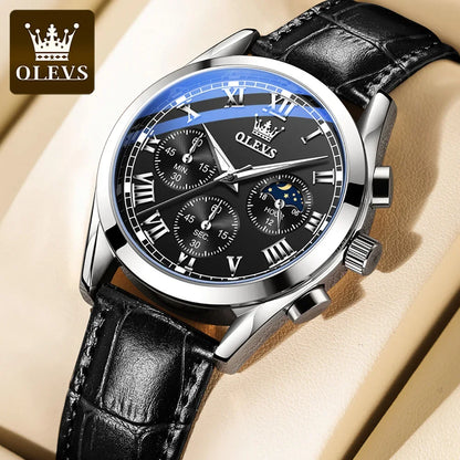 OLEVS 2871 Men Watch Quartz Watch Multifunctional Chronograph Watch Man Waterproof Luminous Moon Phase Watch