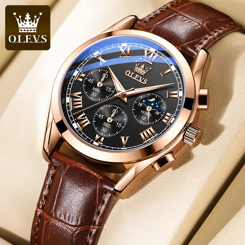 OLEVS 2871 Men Watch Quartz Watch Multifunctional Chronograph Watch Man Waterproof Luminous Moon Phase Watch