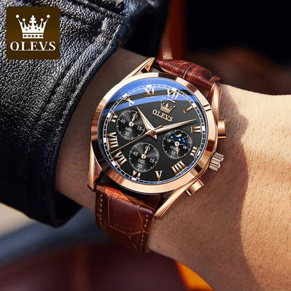 OLEVS 2871 Men Watch Quartz Watch Multifunctional Chronograph Watch Man Waterproof Luminous Moon Phase Watch
