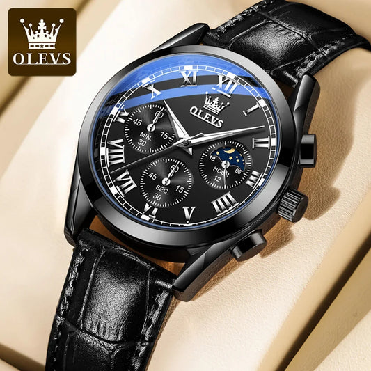 OLEVS 2871 Men Watch Quartz Watch Multifunctional Chronograph Watch Man Waterproof Luminous Moon Phase Watch