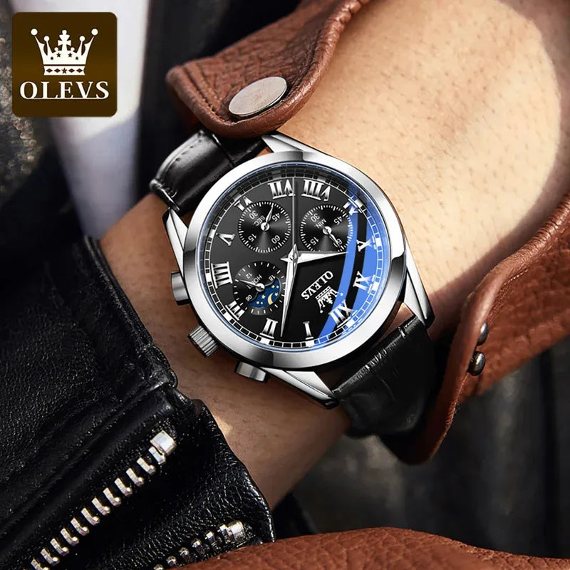 OLEVS 2871 Men Watch Quartz Watch Multifunctional Chronograph Watch Man Waterproof Luminous Moon Phase Watch