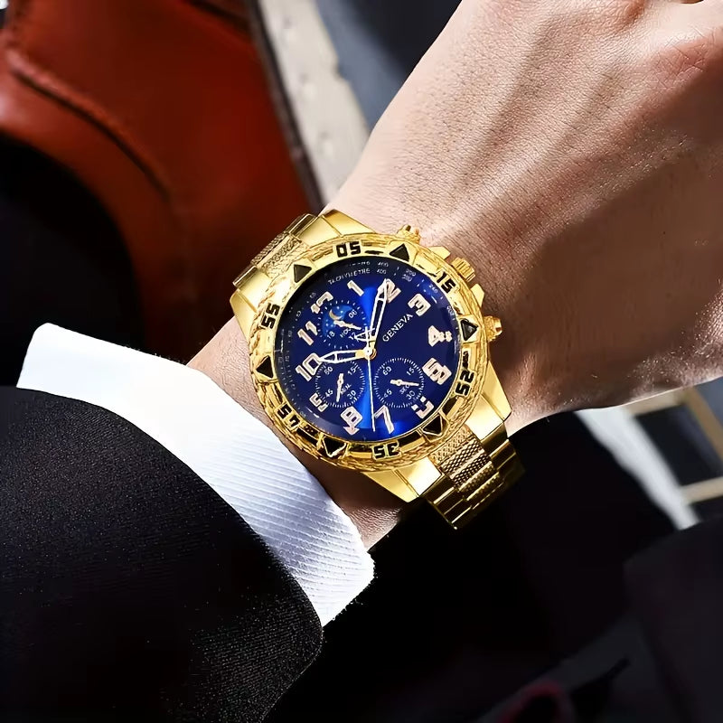 Vintage Men's Quartz Watch Set - 2 Pieces, Stainless Steel and Silicone, Casual and Business Styles