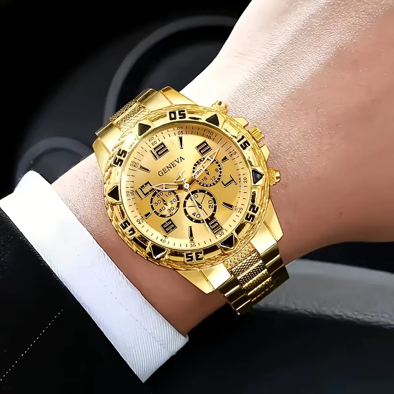 Vintage Men's Quartz Watch Set - 2 Pieces, Stainless Steel and Silicone, Casual and Business Styles