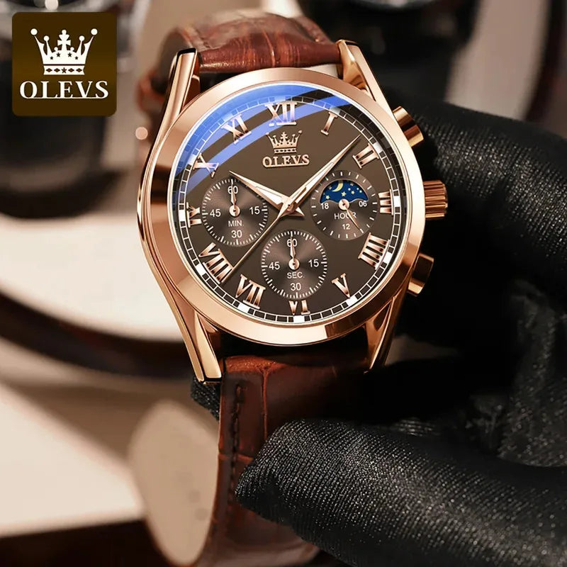 OLEVS 2871 Men Watch Quartz Watch Multifunctional Chronograph Watch Man Waterproof Luminous Moon Phase Watch