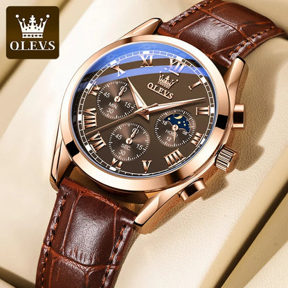OLEVS 2871 Men Watch Quartz Watch Multifunctional Chronograph Watch Man Waterproof Luminous Moon Phase Watch